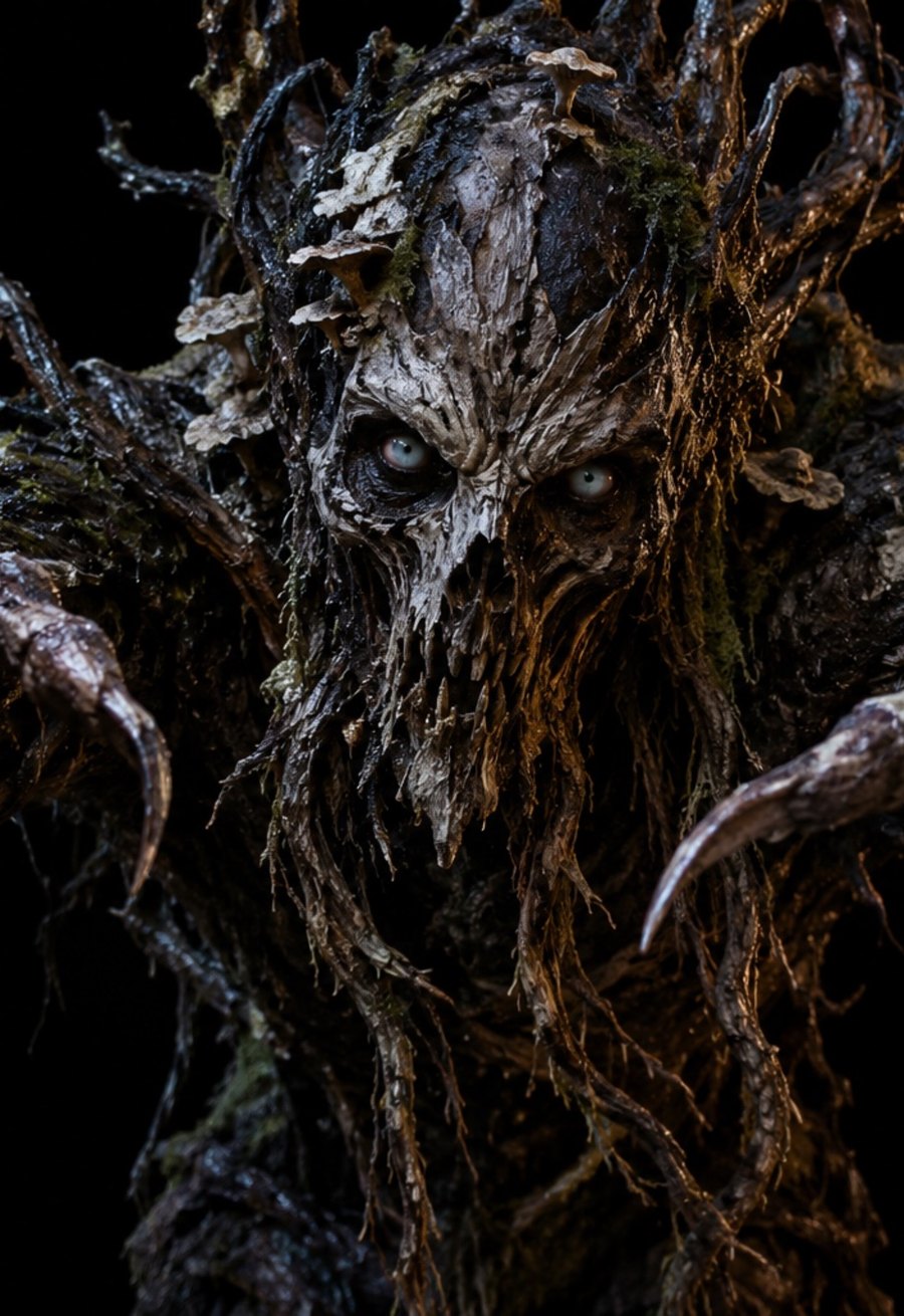 A gnarled tree creature reaching out of the dark